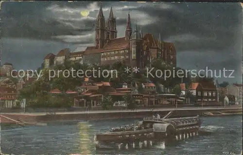 Meissen Elbe Sachsen Albrechtsburg und Dom mit Dampfer Kat. Meissen