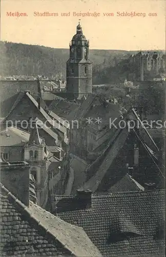 Meissen Elbe Sachsen Stadtturm und Burgstrasse vom Schlossberg aus gesehen Kat. Meissen