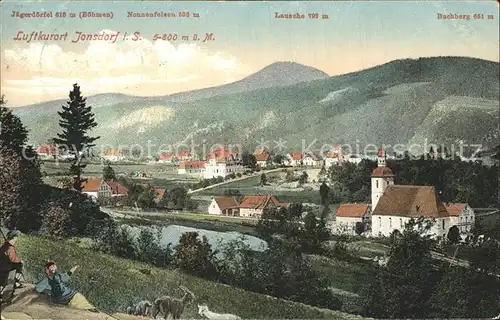 Jonsdorf Ansicht mit Jaegerdoerfel Nonnenfelsen Lausche Buchberg Zittauer Gebirge Kat. Kurort Jonsdorf