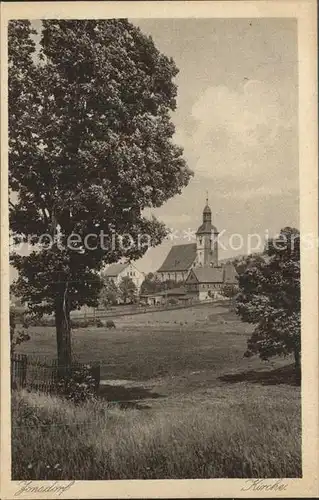 Jonsdorf Blick zur Kirche Kupfertiefdruck Kat. Kurort Jonsdorf