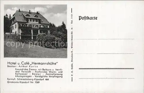 Kipsdorf Hotel Cafe Hermannshoehe Kat. Altenberg