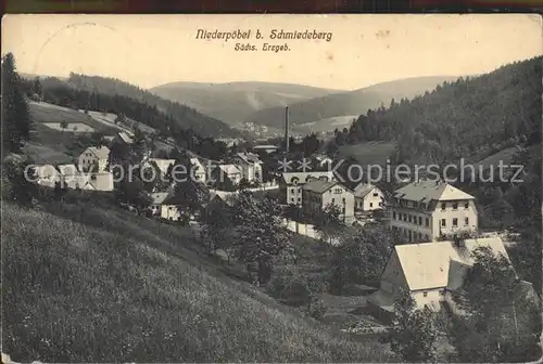 Niederpoebel Ortsansicht Englers Postkarte Kat. Schmiedeberg Osterzgebirge