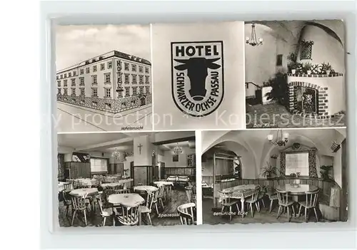 Passau Hotel Schwarzer Ochsen Restaurant Diele Kamin Speisesaal Kat. Passau