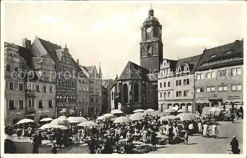 Meissen Elbe Sachsen Markt Frauenkirche mit dem ersten Porzellanglockenspiel der Welt Kat. Meissen