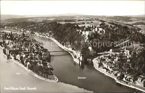 Passau Zusammenfluss der Iltz Inn und Donau Kat. Passau