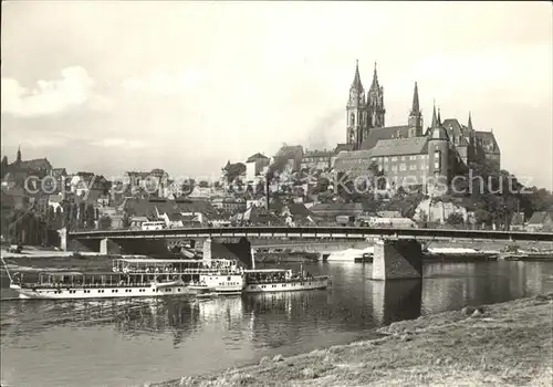 Meissen Elbe Sachsen Albrechtburg mit Dom und Dampfer meissen Kat. Meissen