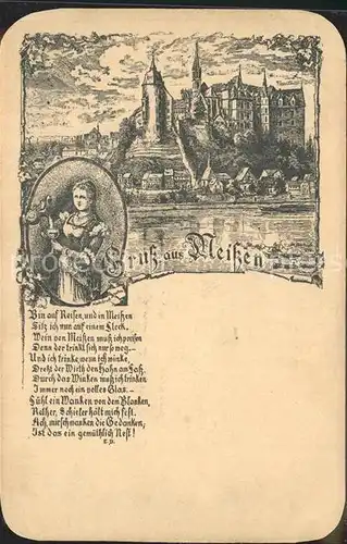 Meissen Elbe Sachsen Albrechtsburg mit Spruch Kat. Meissen