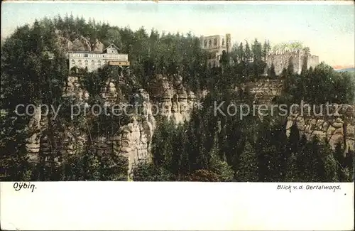 Oybin Blick von der Oertalwand Berg Oybin Restaurant Kirche Ruine Zittauer Gebirge Kat. Kurort Oybin