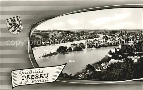 Passau Panorama Dreifluessestadt Zusammenfluss von Donau Inn Ilz Kat. Passau