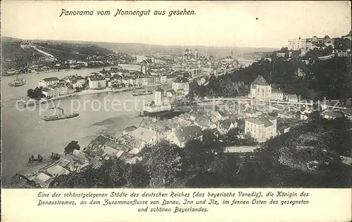 Passau Panorama vom Nonnengut aus gesehen Dreifluessestadt Kat. Passau