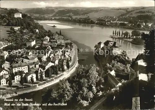 Passau Blick von der Veste Oberhaus auf das Dreiflusseck Inn Donau Ilz Kat. Passau