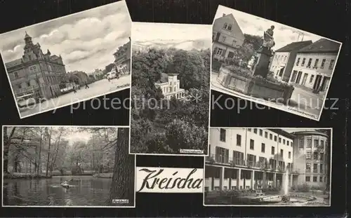 Kreischa Ortspartie Sanatorium Gemeindeamt Gaenselieselbrunnen Parkteich Handabzug Kat. Kreischa Dresden