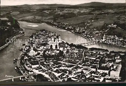 Passau Altstadt Dreifluessestadt Original Fliegeraufnahme Kat. Passau