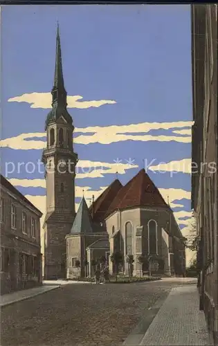 Radeberg Sachsen Kirche Illustration Kuenstlerkarte Kat. Radeberg