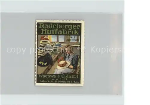 Radeberg Sachsen Radeberger Hutfabrik Wagawa & Croenert Marke Kat. Radeberg