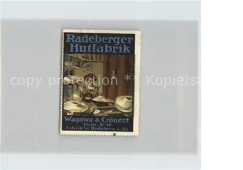 Radeberg Sachsen Radeberger Hutfabrik Wagawa & Croenert Marke Kat. Radeberg