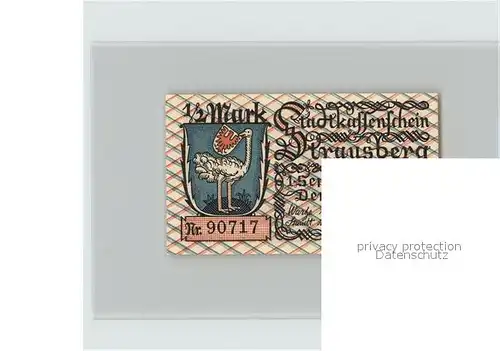 Strausberg Brandenburg Stadtkassenschein 1 2 Mark Wappen Kat. Strausberg