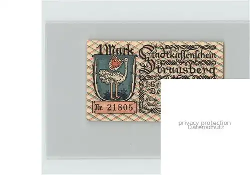Strausberg Brandenburg Stadtkassenschein 1 Mark Wappen  Kat. Strausberg
