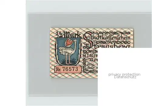 Strausberg Brandenburg Stadtkassenschein 1 2 Mark Wappen  Kat. Strausberg