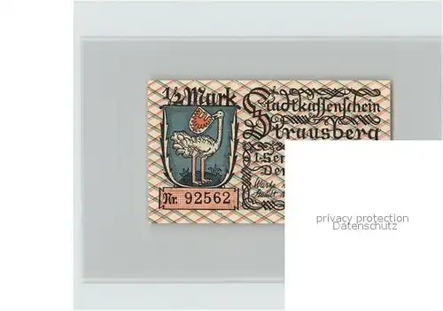 Strausberg Brandenburg Stadtkassenschein 1 2 Mark Wappen Kat. Strausberg