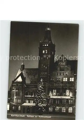 Karl Marx Stadt Rathaus zur Weihnachtszeit Kat. Chemnitz