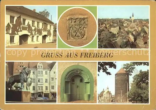 Freiberg Sachsen Brunnen Otto der Reiche Bergschmiede Huettensymbol Donatsturm Kesselgasse Kat. Freiberg