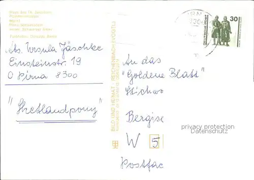 Pirna Postmeilensaeule Sonnestein Hotel Schwarzer Adler Kat. Pirna