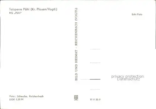Poehl Vogtland Talsperre MS Poehl  Kat. Poehl Vogtland