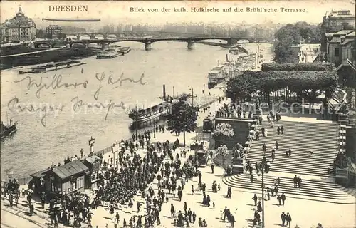 Dresden Blick von der Hofkirche auf die Bruehlsche Terrasse Kat. Dresden Elbe