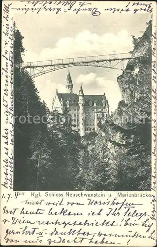 Hohenschwangau Schloss Neuschwanstein und Marienbruecke Kat. Schwangau