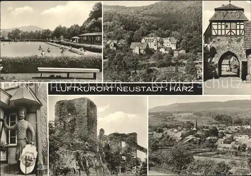 Neustadt Harz Schwimmbad Teilansichten Stadttor Ruine Ritterfigur Kat. Neustadt Harz