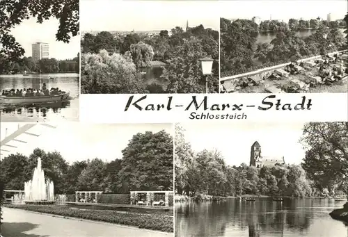Karl Marx Stadt Schlossteich Panorama Fontaene Kat. Chemnitz