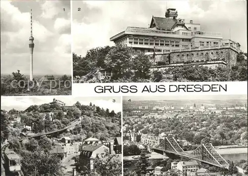 Dresden Fernsehturm HO Gaststaette Luisenhof Blick von der Loschwitzhoehe Kat. Dresden Elbe