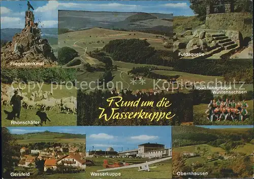 Wasserkuppe Rhoen Fliegerdenkmal Fuldaquelle Rhoenschaefer Gersfeld Volkstanzgruppe Wuestensachsen Wasserkuppe Segelflugplatz Obernhausen Kat. Poppenhausen (Wasserkuppe)