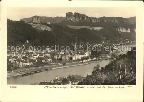 Bad Schandau Blick ueber die Elbe Schrammsteine Elbsandsteingebirge Kat. Bad Schandau