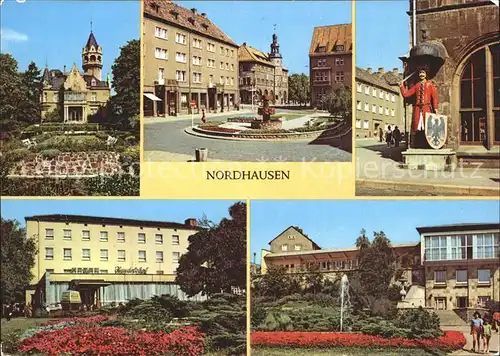 Nordhausen Thueringen Meyenburgmuseum Lutherplatz Roland Statue HO Hotel Handelshof HO Gaststaette Stadtterrasse Kat. Nordhausen Harz