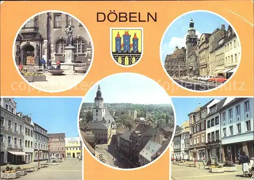 Doebeln Schlegelbrunnen Rathaus Ernst Thaelmann Platz Blick vom Rathaus Kat. Doebeln