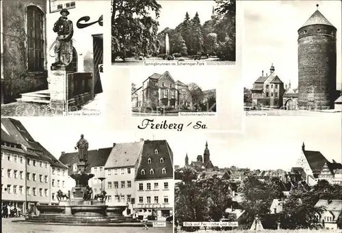 Freiberg Sachsen Bergmann Statue Springbrunnen Scheringer Park Studentenwohnheim Donatsturm Petrikirche Dom Markt Brunnen Kat. Freiberg