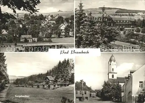 Bad Brambach Teilansicht Vogtlandhaus Joliot Curie Haus Markt Kirche Sorgebachtal Kat. Bad Brambach