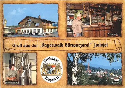 Zwiesel Niederbayern Bayerwald Baerwurzerei Wappen Ortsansicht mit Kirche Kat. Zwiesel