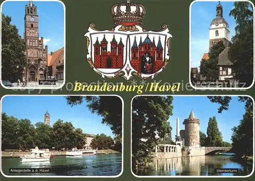 Brandenburg Havel Rathaus St Gotthardkirche Steintorturm Anlegestelle Wappen Krone Kat. Brandenburg