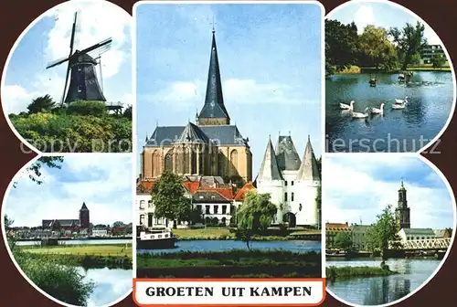 Kampen Niederlande Windmuehle Kirche Koornmarktspoort Schwanenteich Kat. Kampen