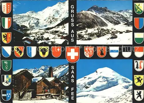 Saas Fee Teilansichten Wintersportplatz Walliser Alpen Wappen Kat. Saas Fee