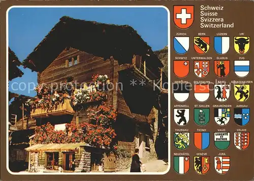 Evolene Vieux chalets typiques Alte Walliser Holzhaeuser Wappen Kat. Evolene