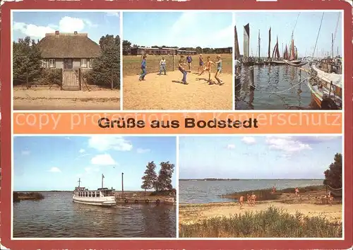 Bodstedt Rohrdachhaus Ferienlager Zeesenboote Hafen Motorschiff Strand Bodden Kat. Fuhlendorf Darss