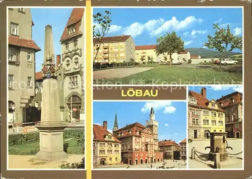 Loebau Sachsen Postmeilensaeule Loebauer Berg Rathaus Platz der Befreiung Kat. Loebau