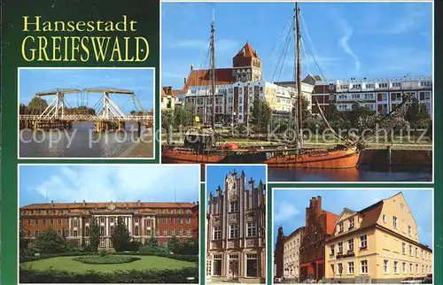 Greifswald Mecklenburg Vorpommern Zugbruecke Wieck Hafen Segelschiff Universitaet Buchhandlung Markt Kat. Greifswald