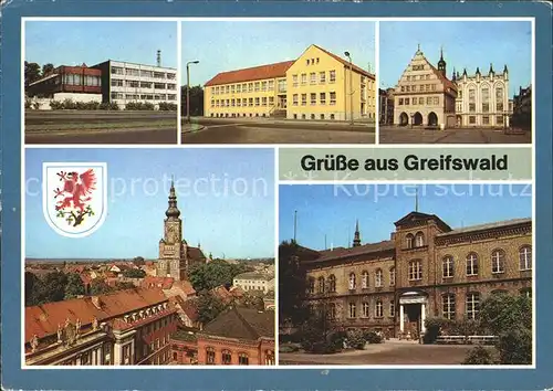 Greifswald Mecklenburg Vorpommern Mensa Haus der Gewerkschaft Rathaus Apotheke Kirche Oberschule Kat. Greifswald