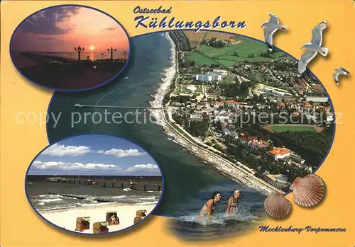 Kuehlungsborn Ostseebad Abendstimmung Seebruecke Muscheln Moewen Fliegeraufnahme Kat. Kuehlungsborn