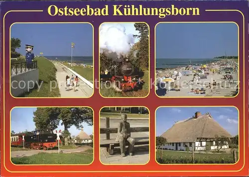 Kuehlungsborn Ostseebad Strand Promenade Baederbahn Molli Dampflokomotive Skulptur Rohrdachhaus Kat. Kuehlungsborn